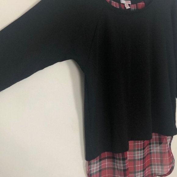 NWT Bongo Plus black knit sweater with tulip back and peekaboo plaid, sz 2X - Picture 2 of 11